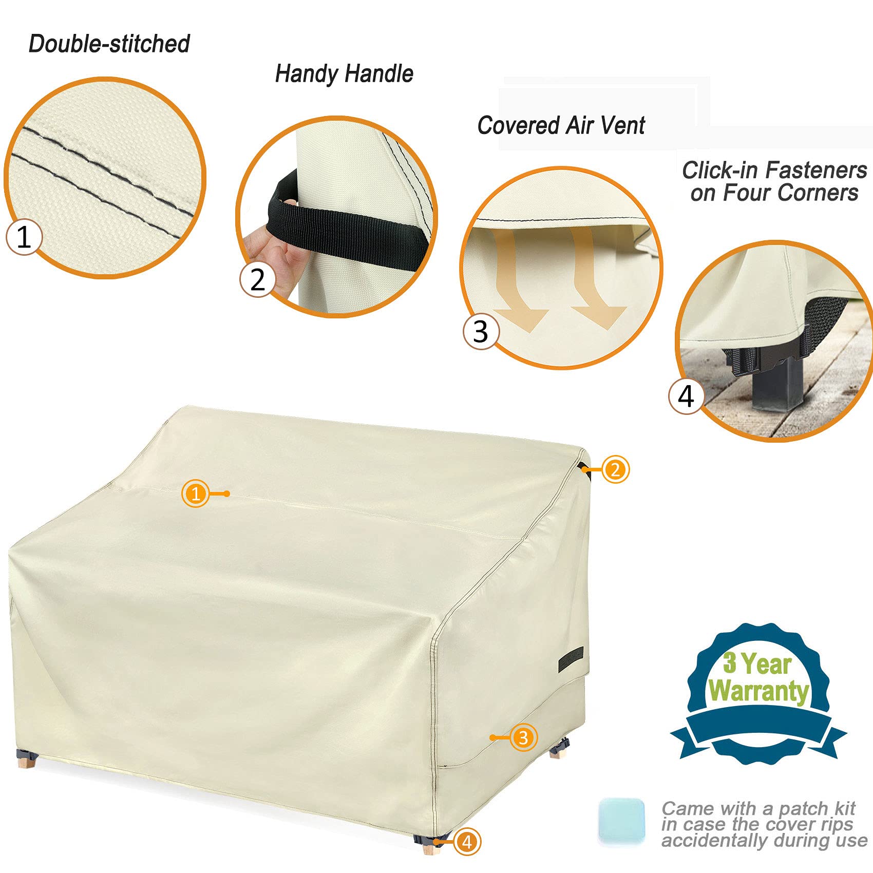 NettyPro Outdoor Sofa Cover Waterproof 3-Seater Patio Couch Cover, Patio  Furniture Deep Lounge Sofa Covers with Air Vent and Handle, 88