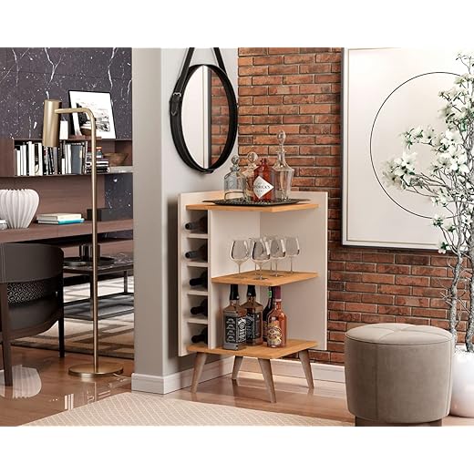 Adega de Canto Malbec Pés Palito cor Off White/Nature - JM Casa dos moveis