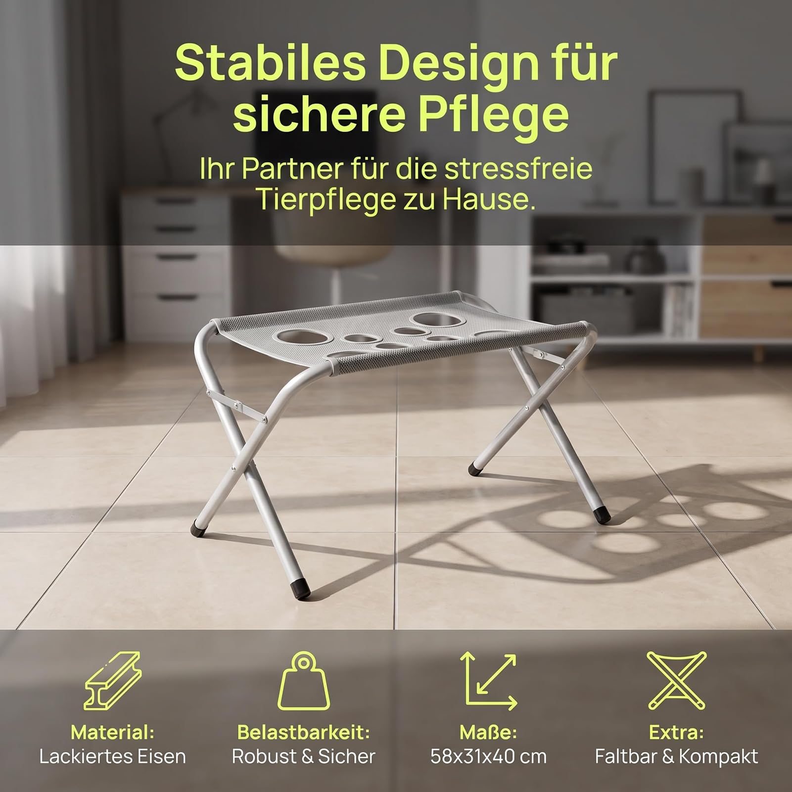 Hundebadetisch mit Pflegehängematte, 60 × 33 × 40 cm