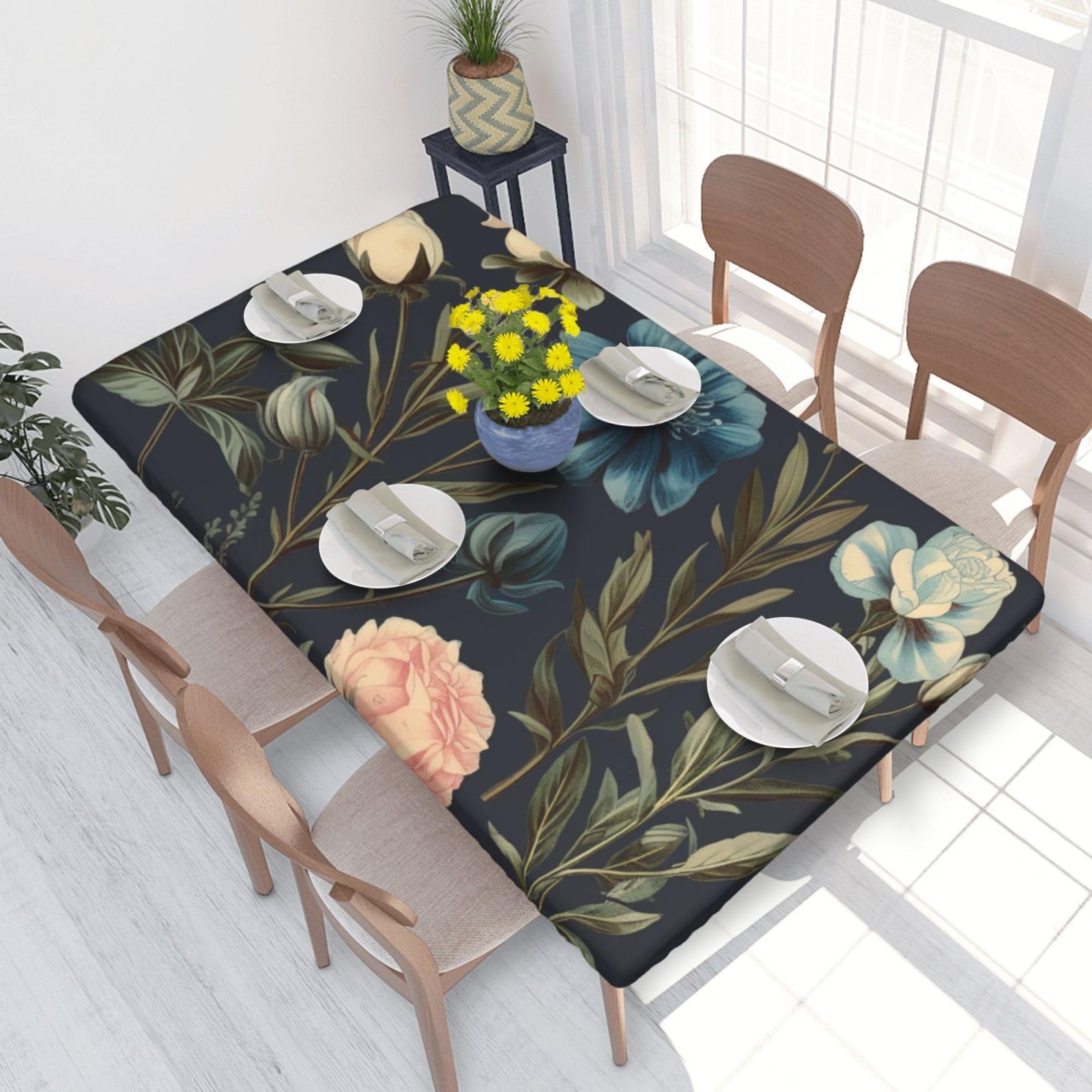 WPKJU Floral Printed Tablecloths 4ft Rectangular Table Covers Washable Polyester Decorative Table Cloth for Dining Table Picnic Wedding