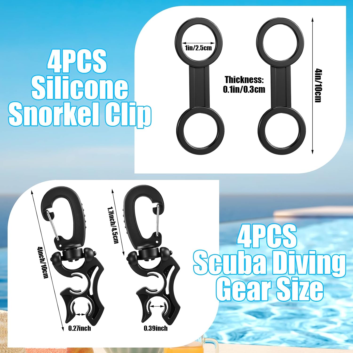 Weewooday 8 Pcs Scuba Diving Snorkel Keeper Double Scuba Bcd Hose Clip with Snap Hook Buckle Silicone Snorkel Mask Strap Accessories Retainer Universal Plastic Attachment Replacement Gear Accessories