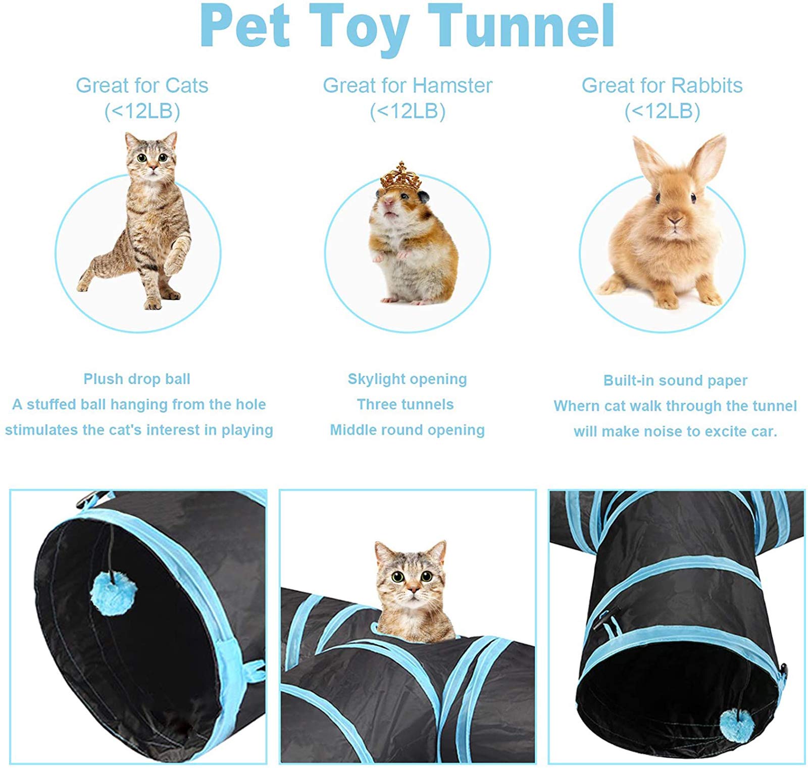 Tunnel De Chat,Tunnel pour Animaux De Compagnie Tunnel pour Chat en Peluche Jouet pour Chat Tunnel De Jeu Pliable Tunnel De Bruissement pour Chats, Chiots, Lapins Et Petits Animaux,5 Tunnel