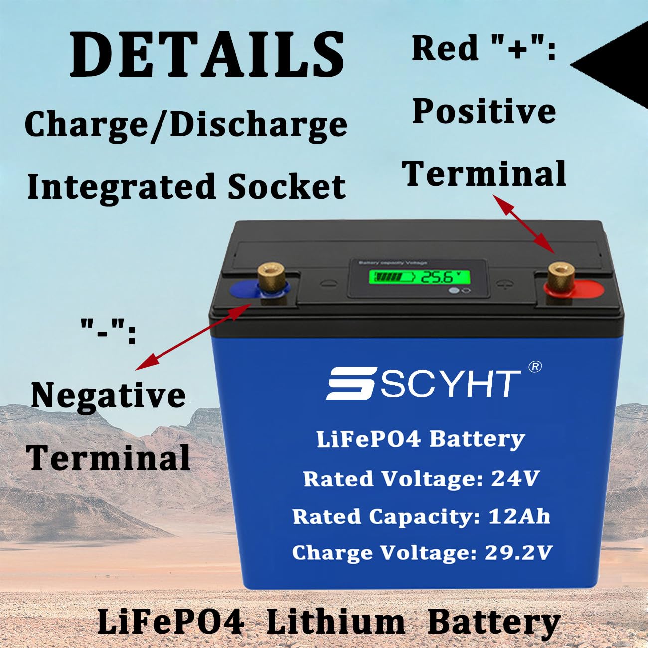 Batteria LiFePO4 24V 12Ah Batteria al litio 12Ah Batterie a ciclo profondo 24V Batterie di ricambio per pannelli solari per motore da 200W - 300W con BMS e display,24v12ah 1pack