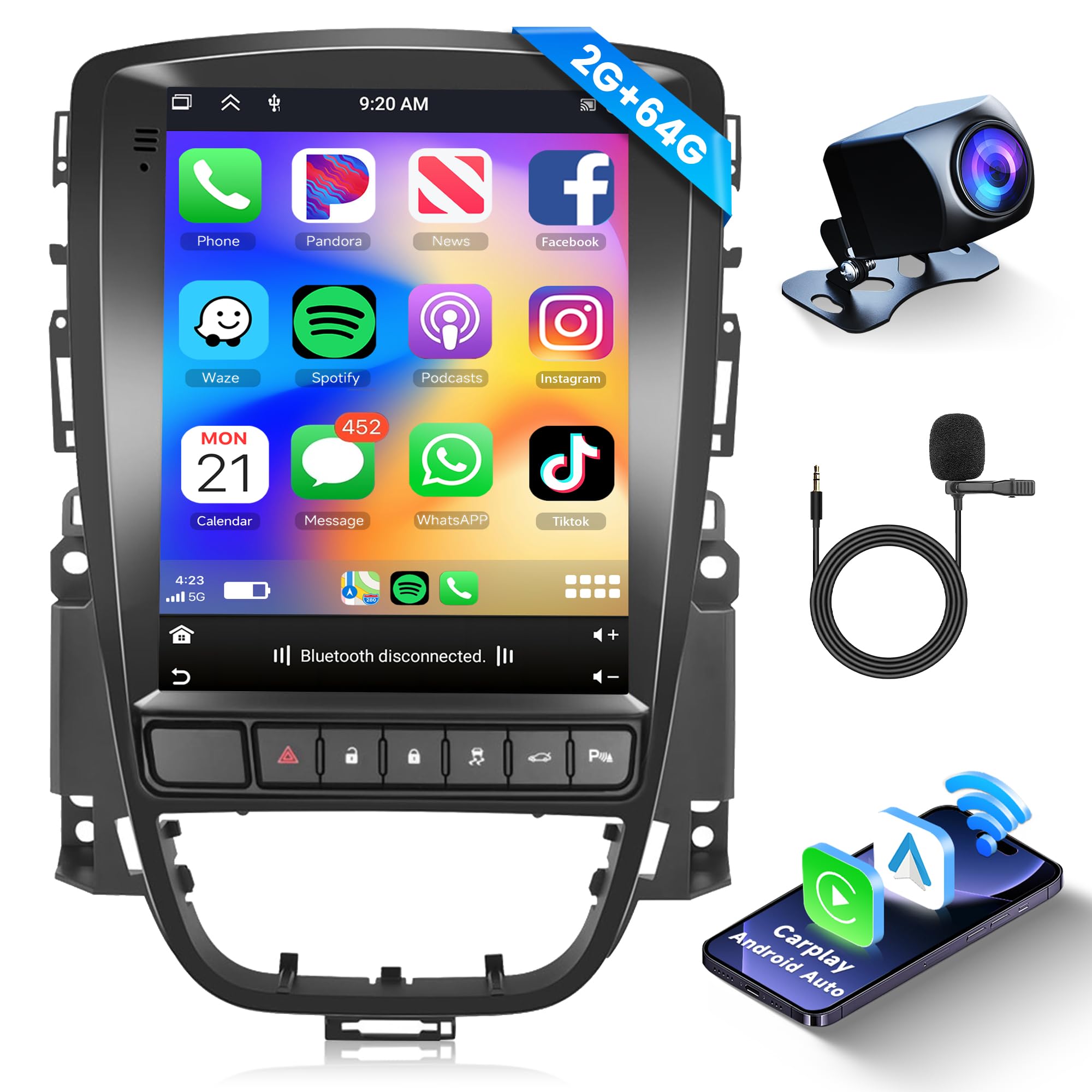 CAMECHO 2G 64G Android13 Autoradio avec 9.7 Vertical Écran Tactile