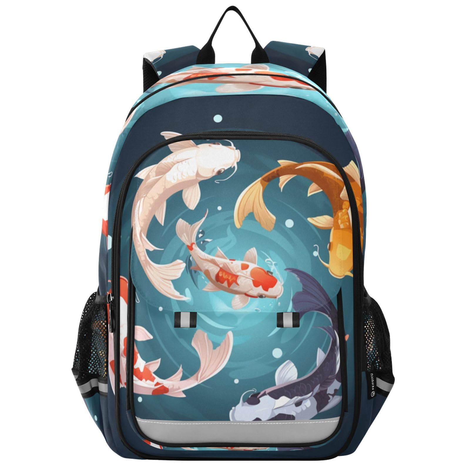 Pesce Koi Colorato Nuoto Acqua Circolare Zaino Scolastico per Studenti,Zainetti per Bambini e Ragazzi,Ideali per La Scuola Viaggi