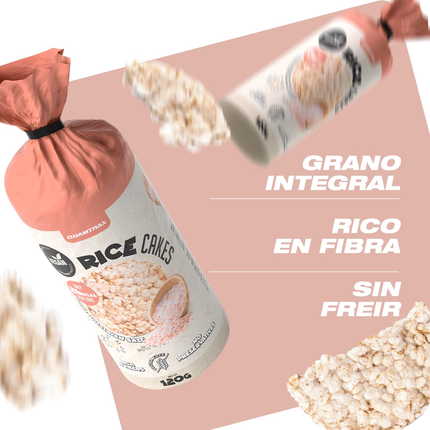Quamtrax Nutrition - Brown Rice Cakes 120 gr x 12 - Con Sal del Himalaya - Sin gluten, saludable y ligero