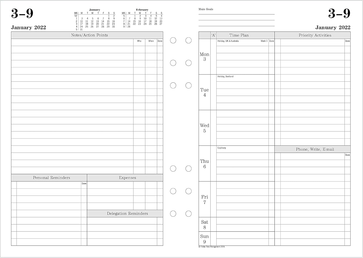Filofax Calendar Diary Refill, A5 Size, Week-to-View with Appointments, Time Management, White Paper, Ruled, English, 2024 (CTM7051-24)