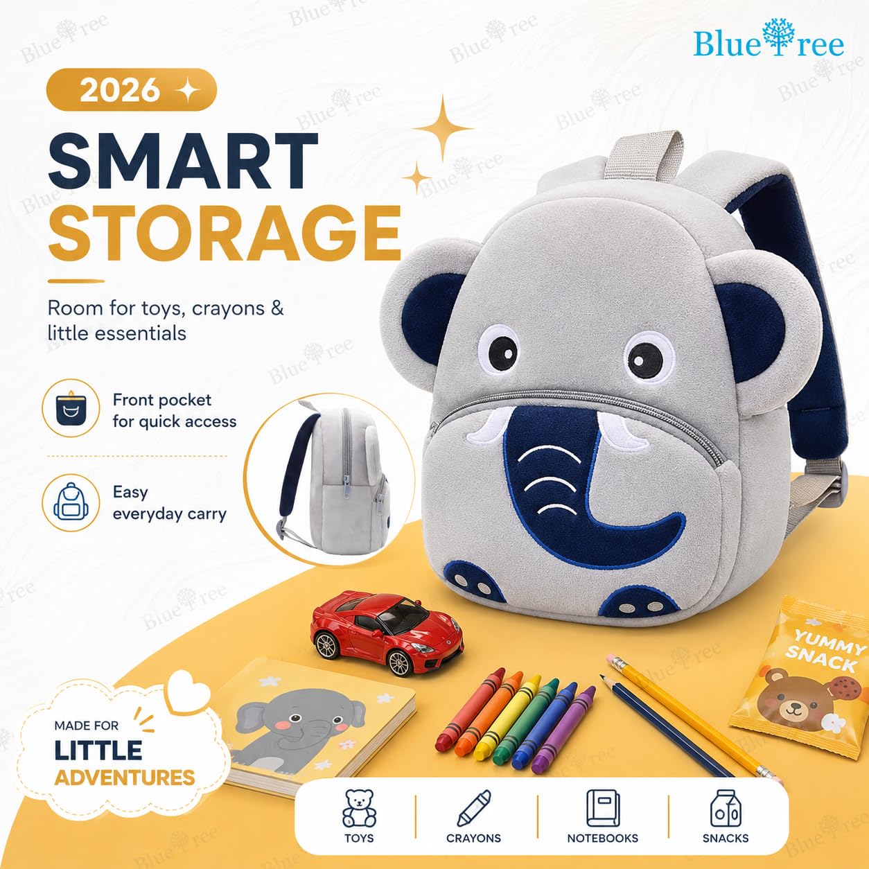 blue tree Cute Kids Backpack Toddler Bag Plush Animal Cartoon Mini Travel Bag for Baby Girl Boy 1-6 Years, Ideal for Gifting for Kids (Cute Blue Elephant)