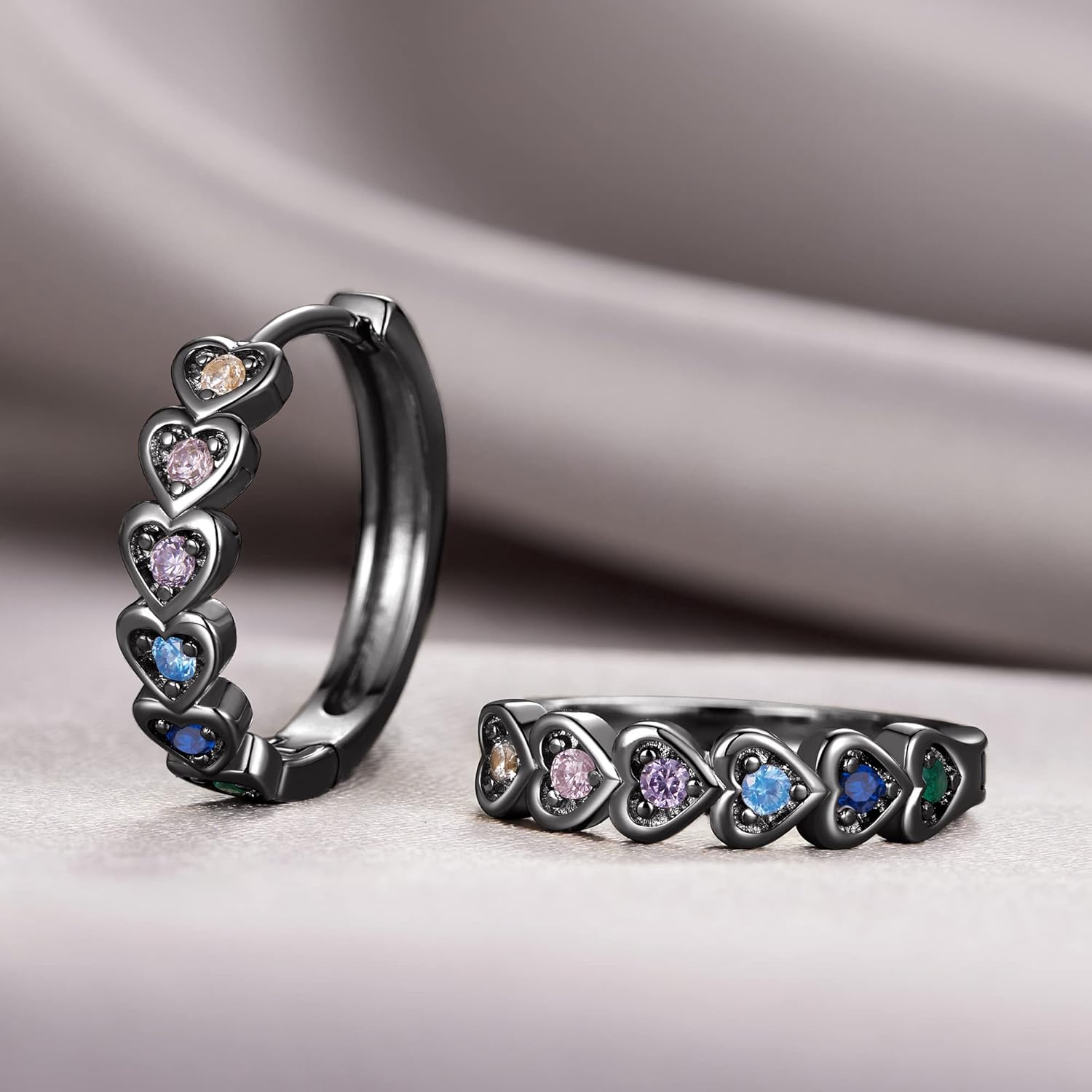 Heart Rainbow Hoop Earrings for Women 14k Gold plated Multicolor Cubic Zirconia Huggie Hoop Earrings with 925 Sterling Silver Post | 20mm - Image 4