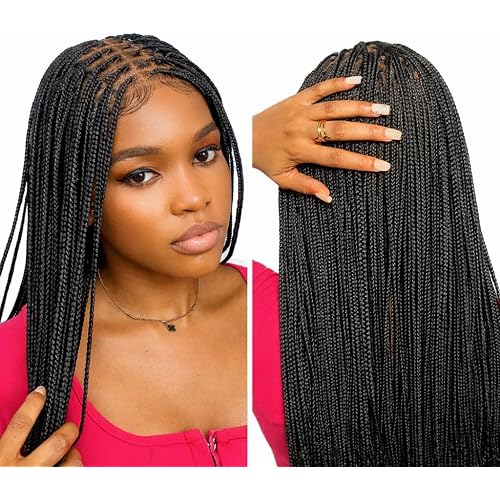 RITA – African Braided, Premium Full Lace Black Knotless Braided Wig for Women (28 Inches)