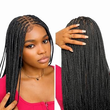RITA African Braided, Premium Full Lace Black Knotless Braided Wig for Women 28 Inches