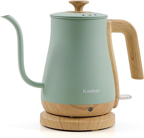 Miniatura 10 de Hervidor eléctrico de cuello de cisne, color beige, hervidor de té eléctrico de 1000 W, acero inoxidable, tetera para café, mango de acabado de