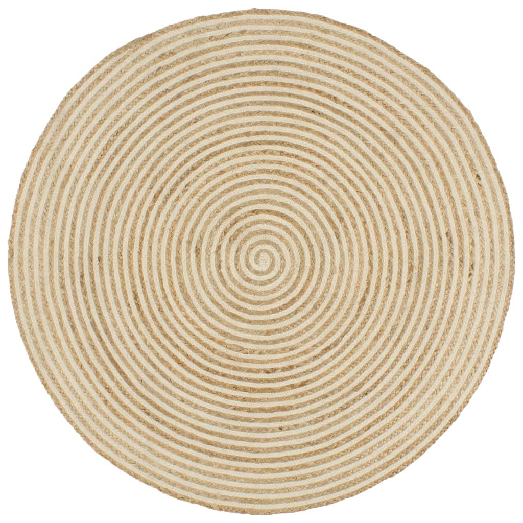 Dywan wykonany ręcznie z juty i bawełny, spiralny wzór, średnica 150 cm, łatwy w pielęgnacji, antypoślizgowy, do salonu, sypialni, korytarza, kuchni, nowoczesnego stylu boho