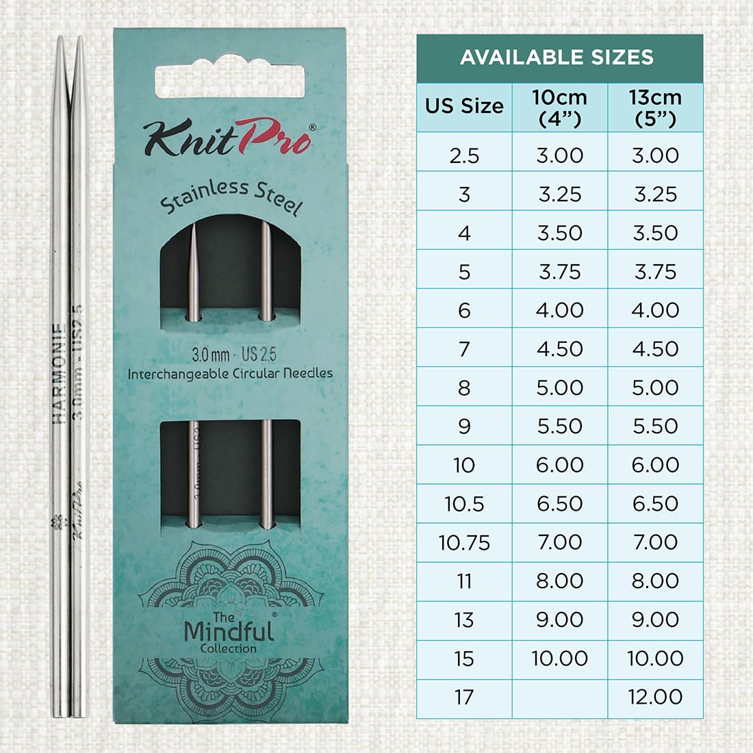 KnitPro The Mindful Collection Interchangeable Circular Needles 4" (10cm), Silver, Needle - 3.00mm - Image 4