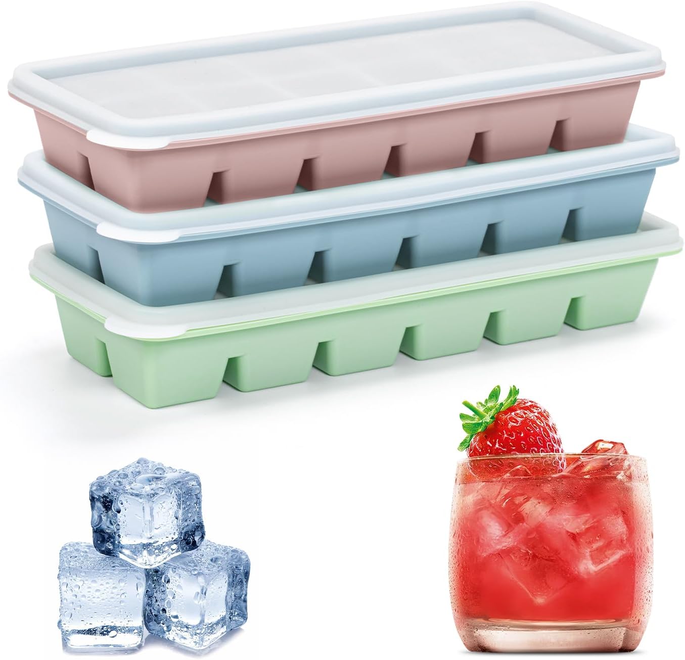 Ice Cube Tray with Lid, 12-Cavity Square Silicone Ice Cube Mold with Lid, BPA-Free & Reusable Ice Cubes for Coffee, Ice Cream (1.18 × 1.18 × 0.98 in)