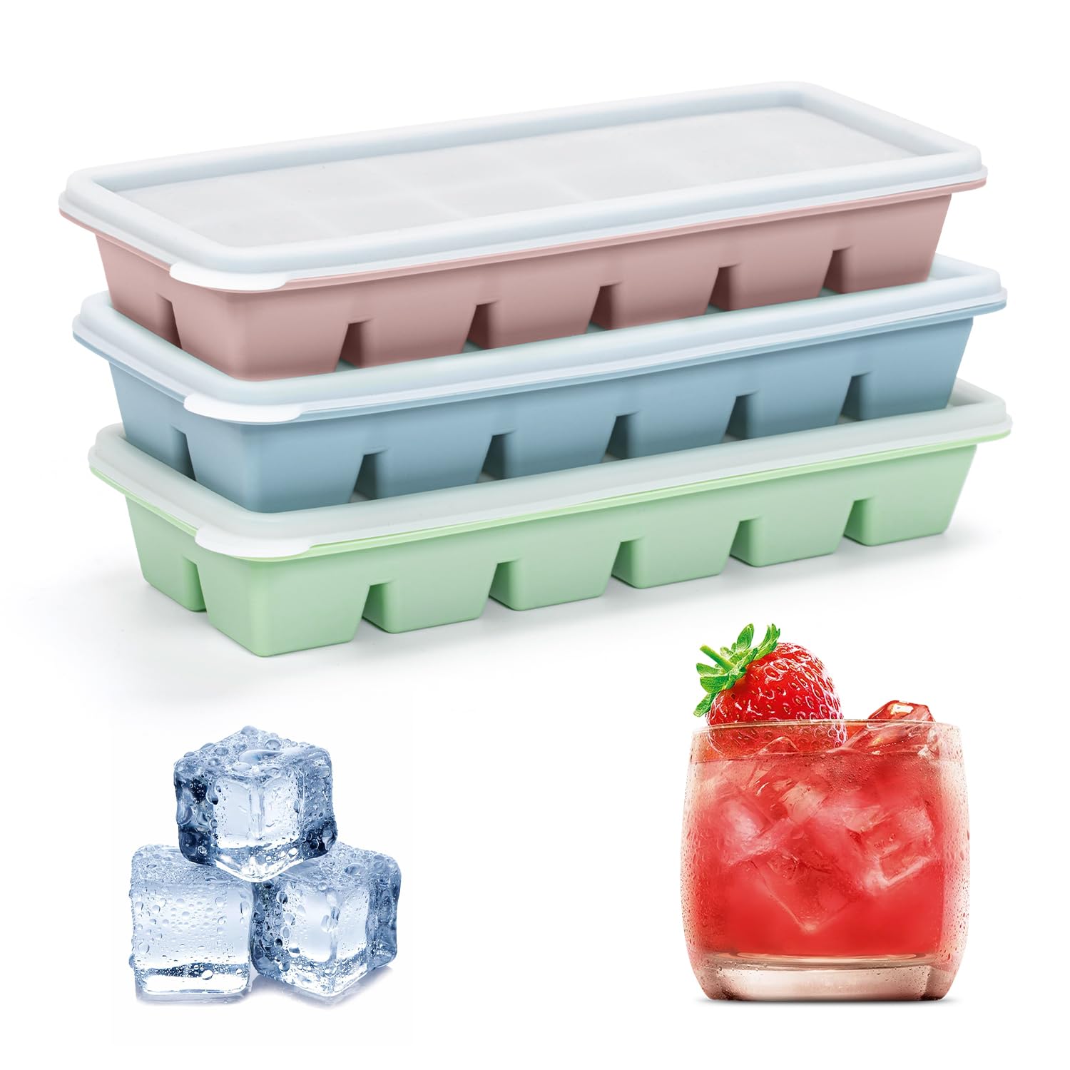 lot 3 bacs glaçons carrés silicone 12