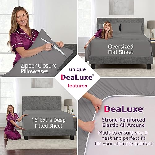 Miniatura 8 de Sábanas de cama de bolsillo profundo  4 piezas incluyen sábana bajera real de 16 pulgadas con bolsillo extra profundo mejor ajuste para colchón de