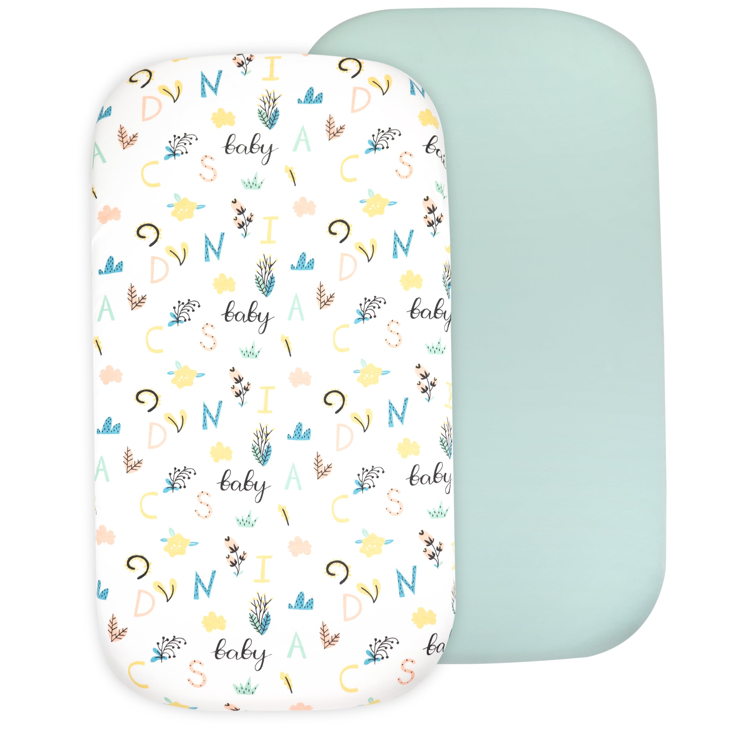 2-Pack Organic Fitted Bassinet Sheets, Compatible with Halo, Snoo, Graco, Dream On Me, Delta, and Other Standard Size Bassinets - Fits Oval, Hourglass, &amp; Rectangle Shapes (Size 32 x 16 x 4 Inches)