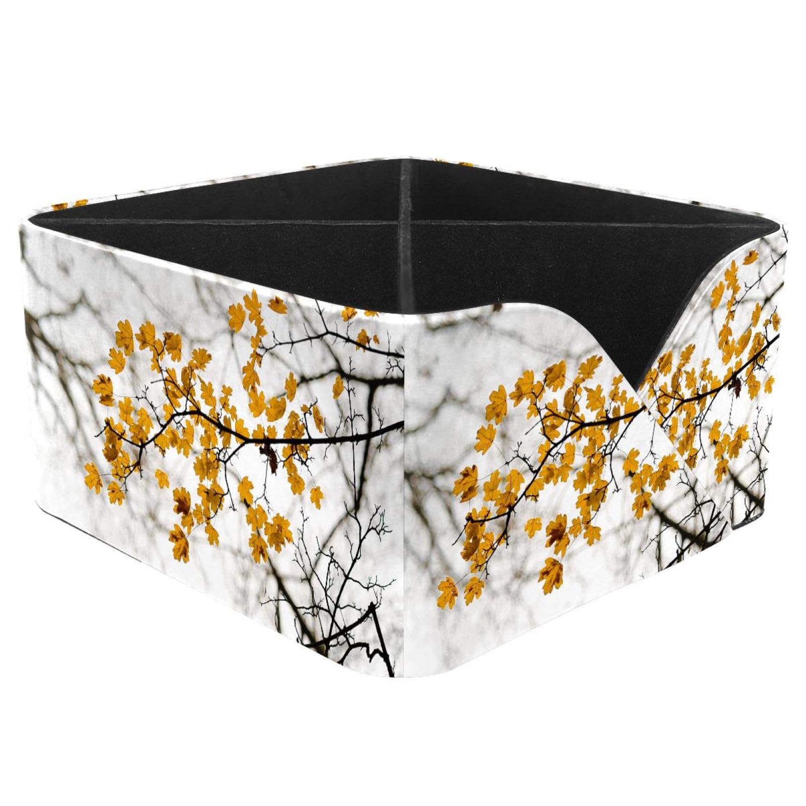 KengjuTesu Yellow Leaf Tree Branch Desktop Organizer Pen Holder, Rectangular Pencil Cup for Office, Study and Makeup Stations