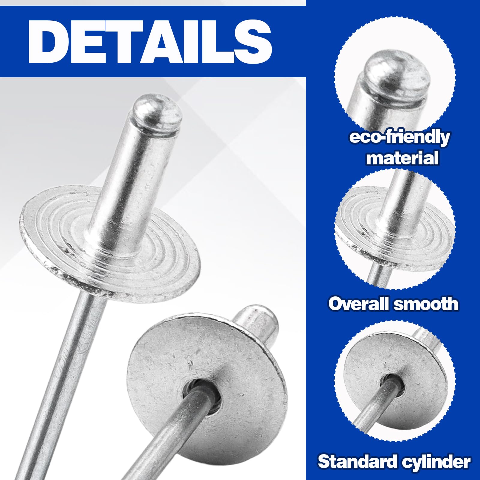 Rivetti ciechi in alluminio a flangia grande, 4,8 x 13 mm, set di 120 rivetti pop, per metallo, plastica, mobili, fai da te, connessione robusta con grande flangia, facile da montare, compatibile con