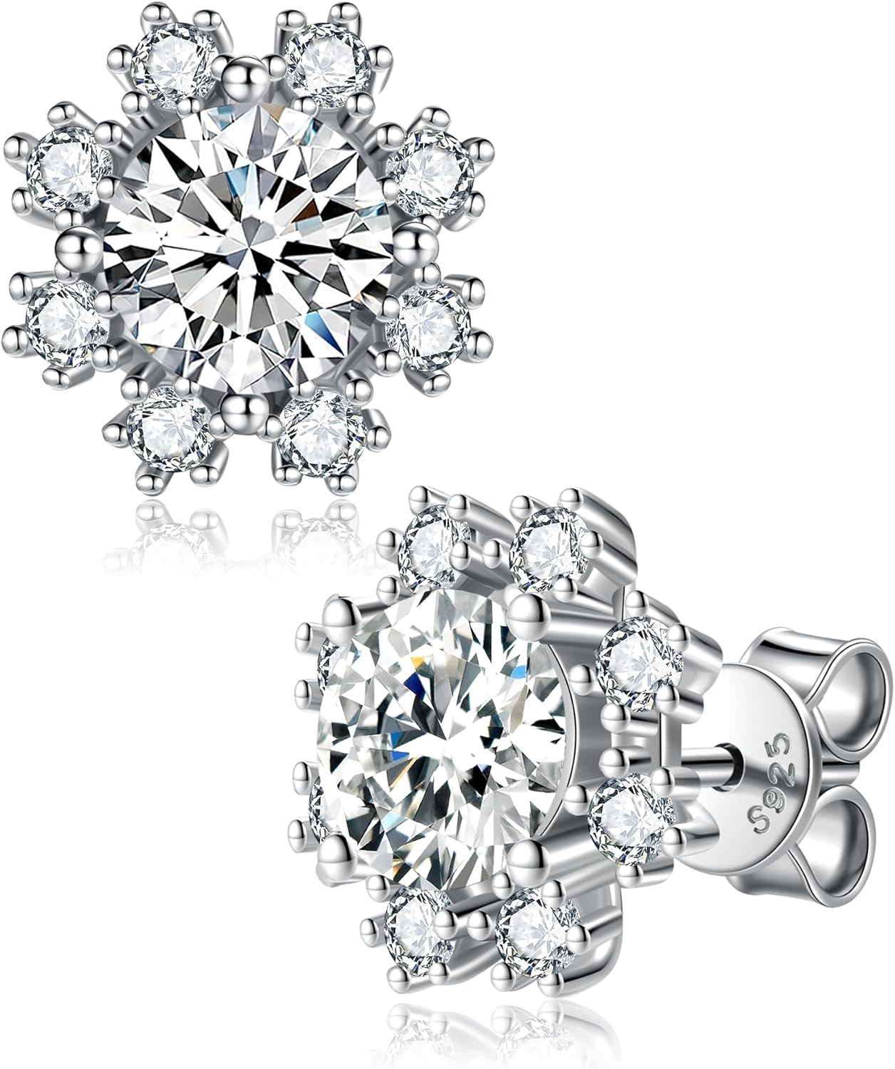 2-4ct Moissanite Stud Earrings for Women - D Color VVS1 Clarity Solid 925 Sterling Silver 18K White Gold Plated Jewelry - Lab Created Diamond Mens Gifts