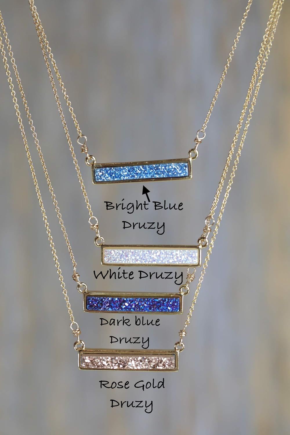 White Druzy Bar Necklace- Real Drusy Gemstone- 17 Inch Length- Women's Jewelry Gift for Her - Image 3