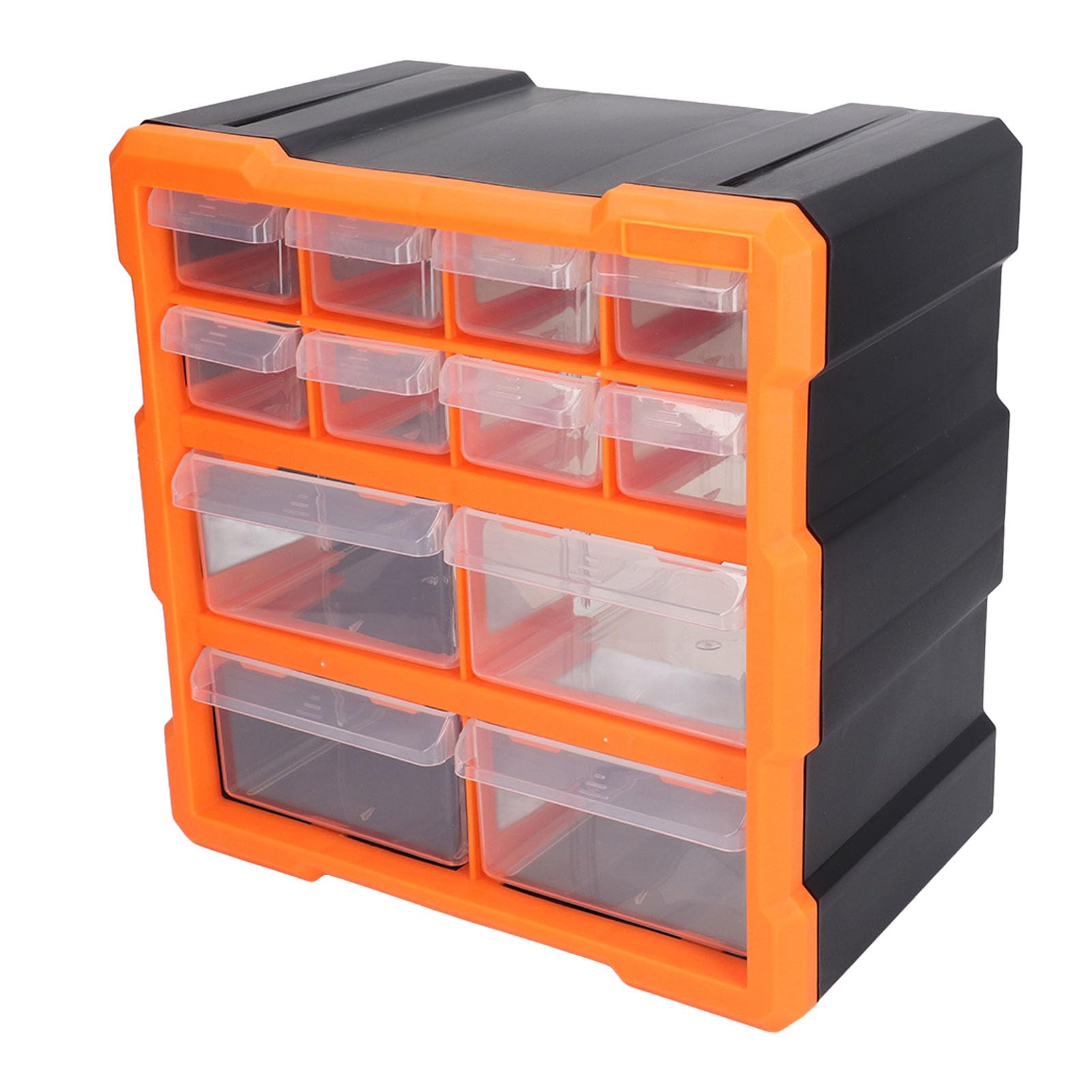 Organizador de hardware con 12 cajones, caja de almacenamiento translúcida para cajones con separadores extraíbles, contenedor de almacenamiento de manualidades y tornillos