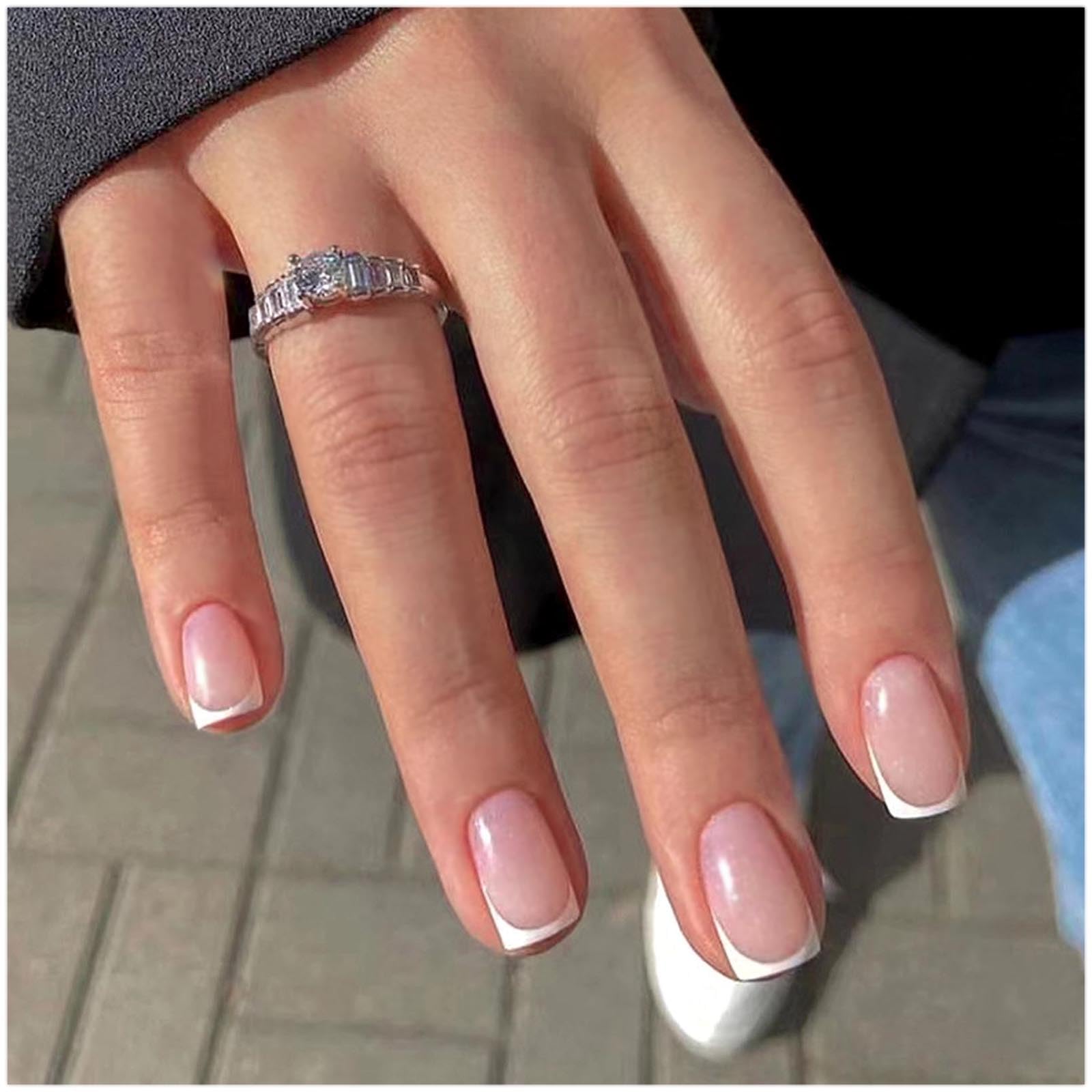 GWAWG 48 uñas postizas francesas cortas, uñas postizas francesas blancas, patrón de uñas cuadradas a presión, uñas adhesivas de cobertura completa con diseños, uñas postizas elegantes al tacto,