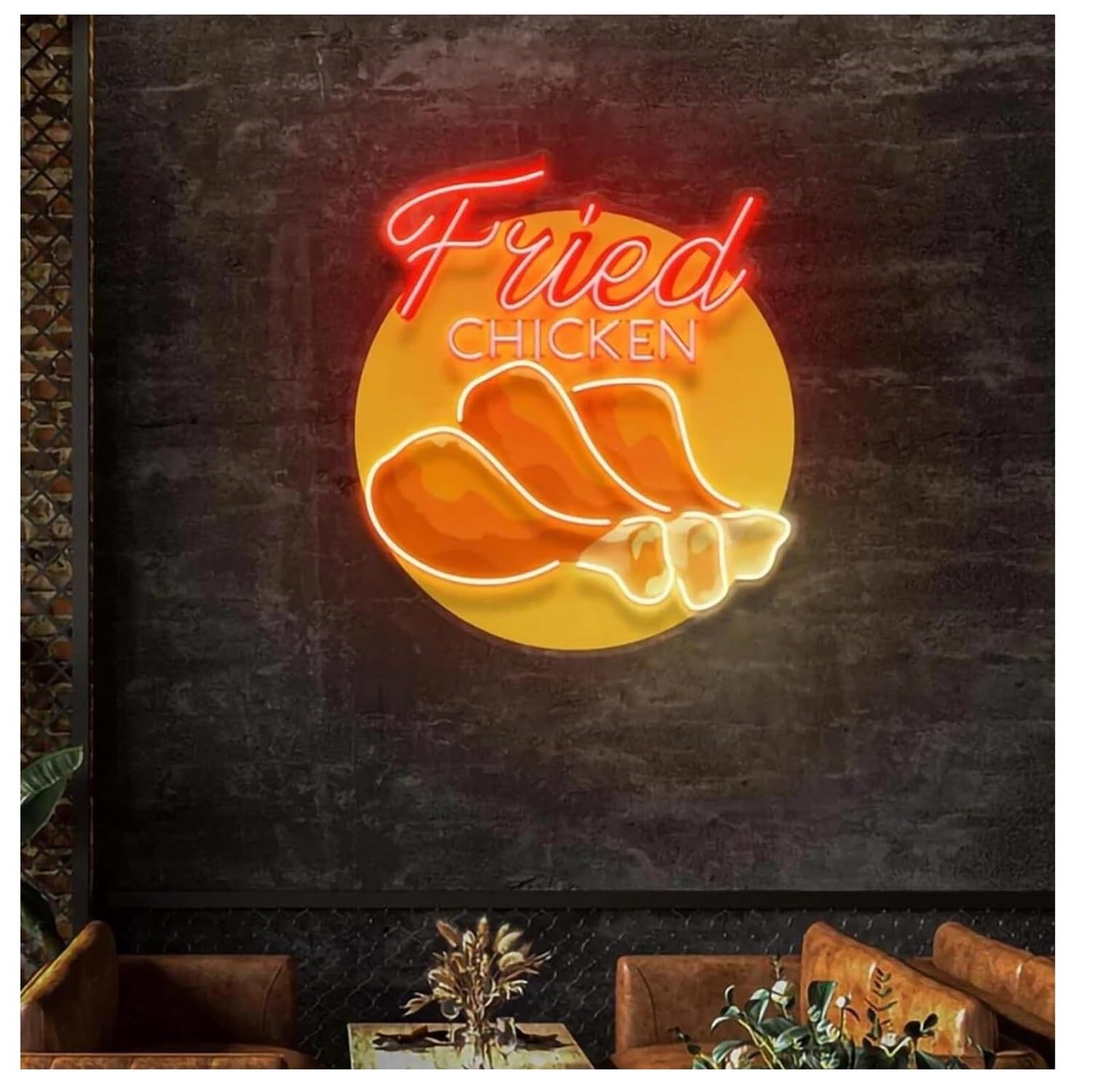Zynther Neon lamp Soothing Ambiance Lamp Fried Chicken Neon Sign Powered by Drumsticks Lights