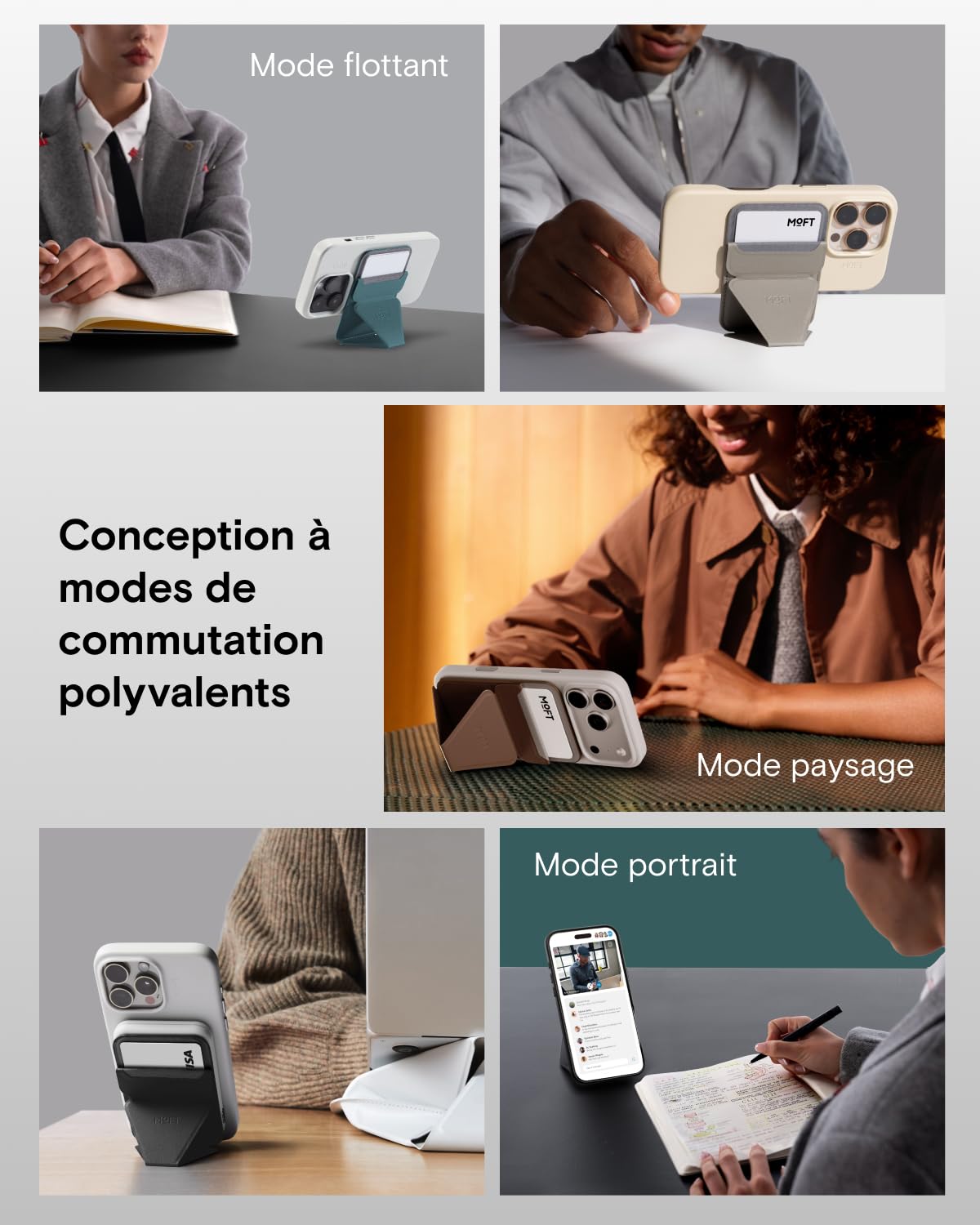 MOFT Porte Carte Magsafe pour iPhone 17/16/15/14/13/12, Magsafe Wallet en MOVAS Cuir Végan, Magnétisme Utra-Puissant, Support Téléphone Portable à 3 Modes, 2 Supports de Cartes (Marron)