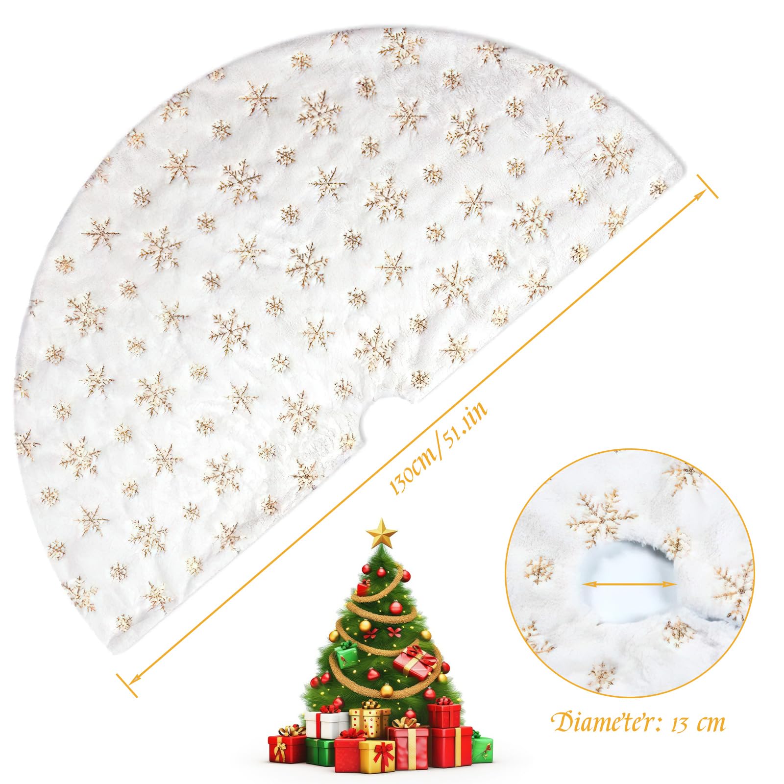 Jupe De Sapin De Noël 120cm Or - Cache Pied Élégant Tapis Décoration Festive - Flocons Pailletés