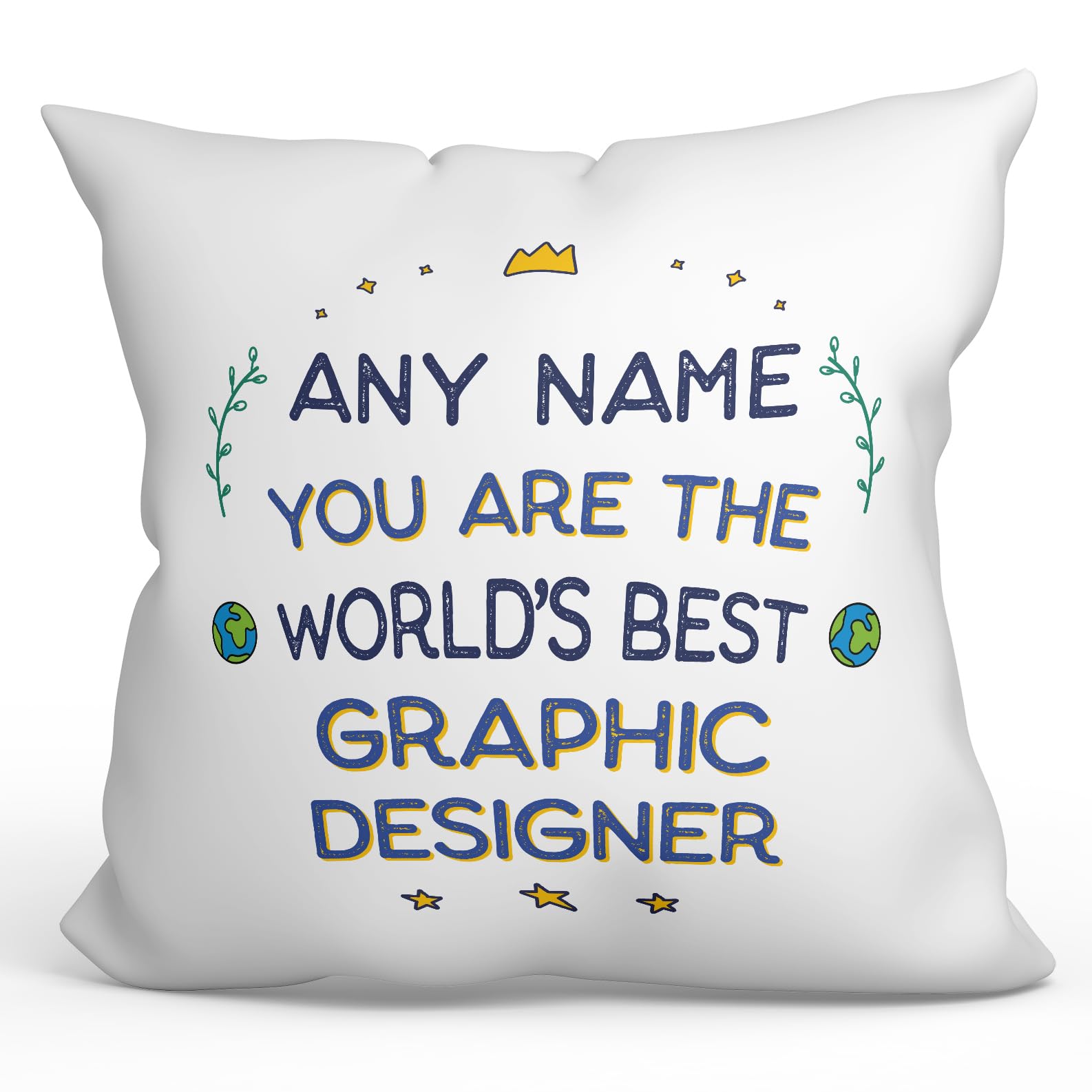 MUGFFINS Personalised Cushion for GRAPHIC DESIGNER Padding included - in English - World's Best - Funny custom gift - Pillow: cover and filling 15.7x15.7 inches โ image 1