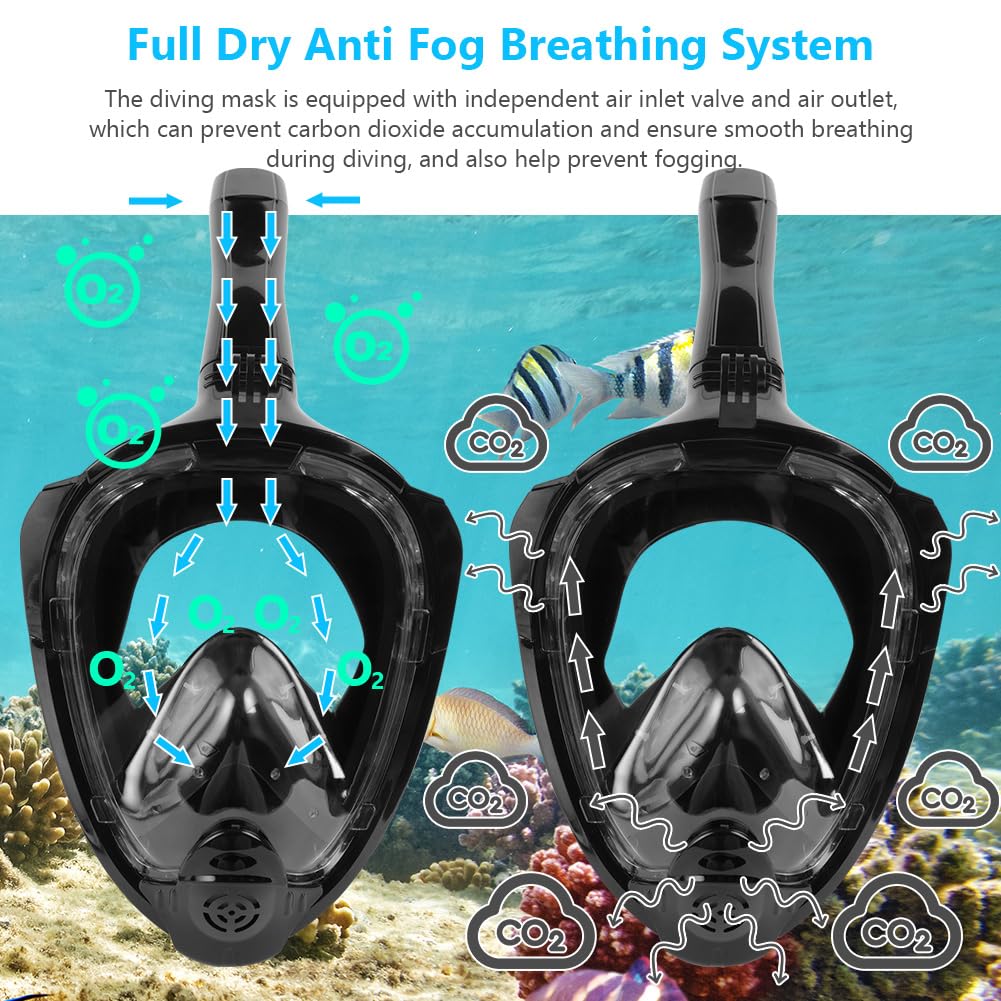 Masque de Plongée Intégral Adulte Vue Panoramique 180° Anti-buée Anti-Fuite Tuba Pliable Support Caméra