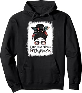 Kinda Busy Being A Dog Mom Wire Hair Fox Terrier Messy Bun Pullover Hoodie