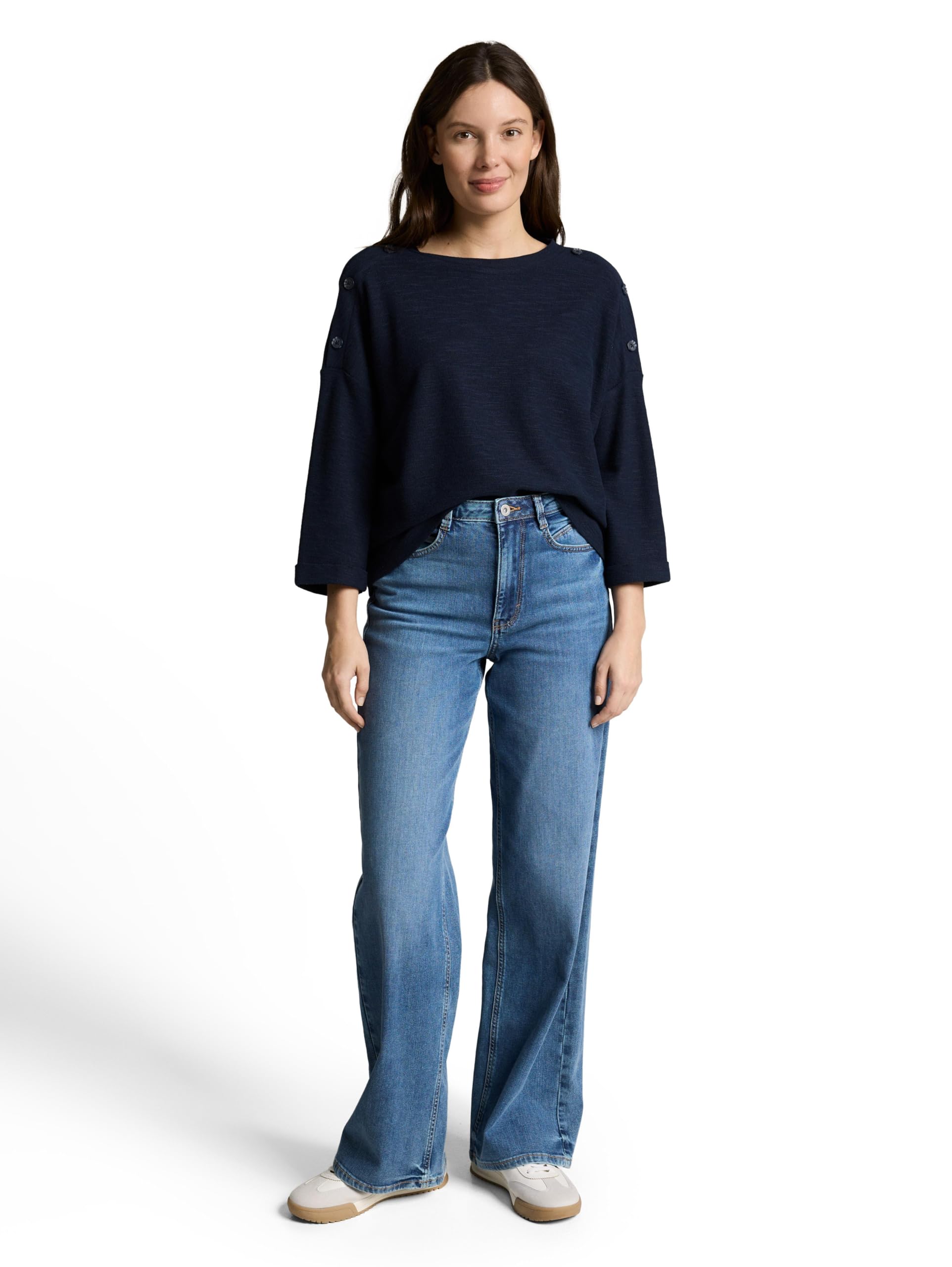 TOM TAILOR Damen T-Shirt mit Schulterknöpfen