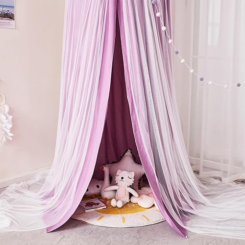 Vista 35 de Kertnic Toldo de cama grande de 31.5 pulgadas para niñas, toldo de princesa con volantes de ensueño de doble capa, tienda de campaña colgante