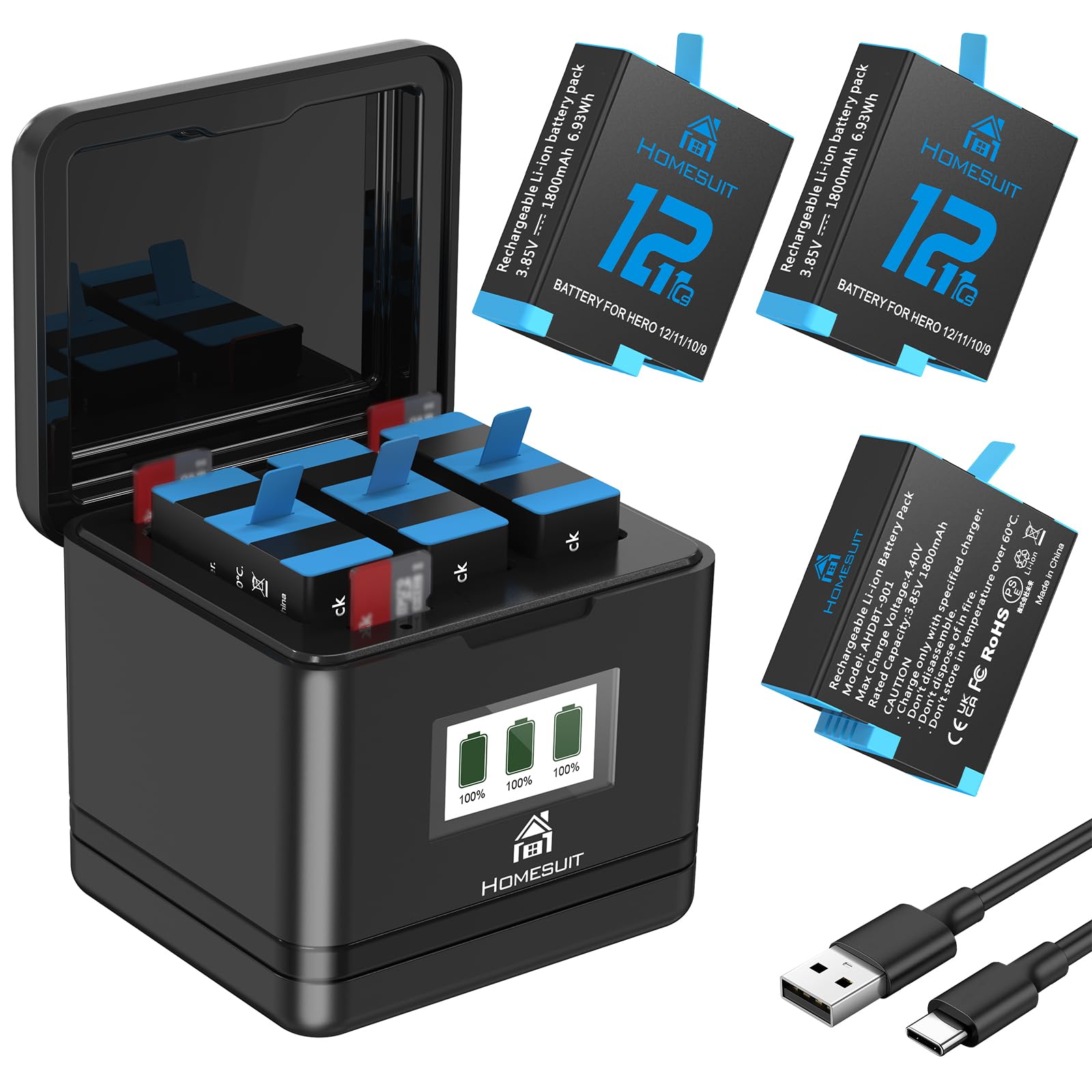 Amazon.co.jp: Homesuit 対応バッテリー Hero12/11/10/9 1800mAh×3枚+ 