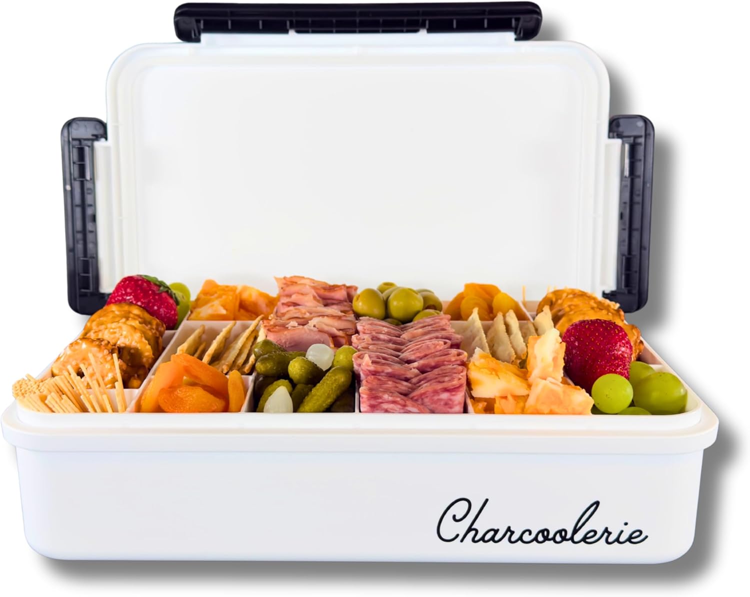 Chilled Snackle Box, Divided Serving Tray, with Ice Pack and Bonus Insulated Carry Bag, with Leak-Resistant 4-Latch Lid, 16 Compartments, Keeps Snacks Cold for Hours, Gift-Ready Packaging
