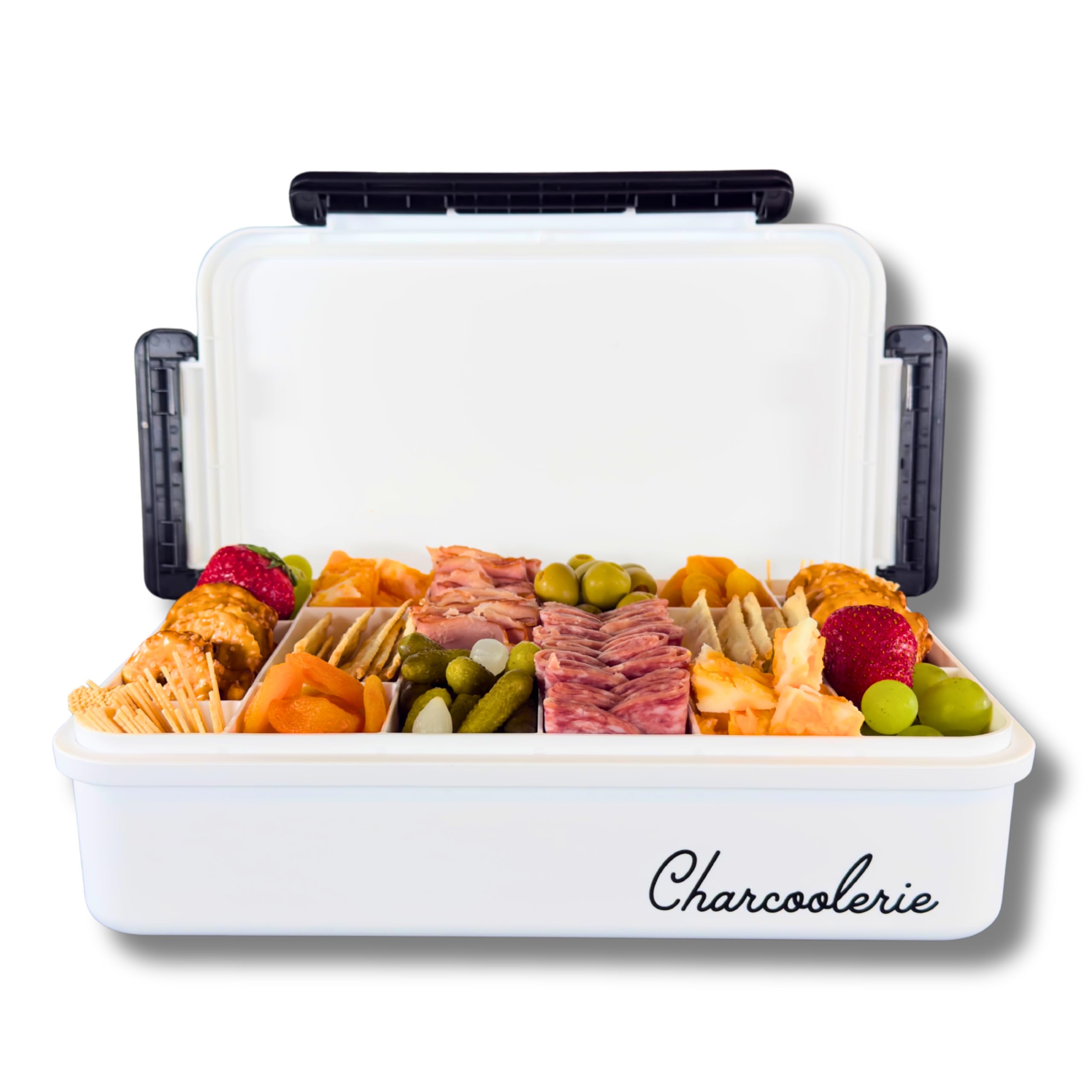 Charcoolerie Chilled Snackbox mit Eisbeutel und Bonus Isolierte Tragetasche, Geteiltes Serviertablett mit auslaufsicherem 4-Latch-Deckel, 16 Fächer, hält Snacks stundenlang kalt, Geschenkverpackung