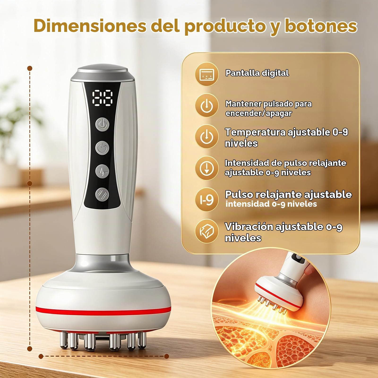 Masajeador de drenaje linfático 4 en 1,Masajeador Anticelulitis Reductor, Ayuda a Reducir las Estrías y la Celulitis, para Piernas, Brazos y Vientre,Tensar la Piel