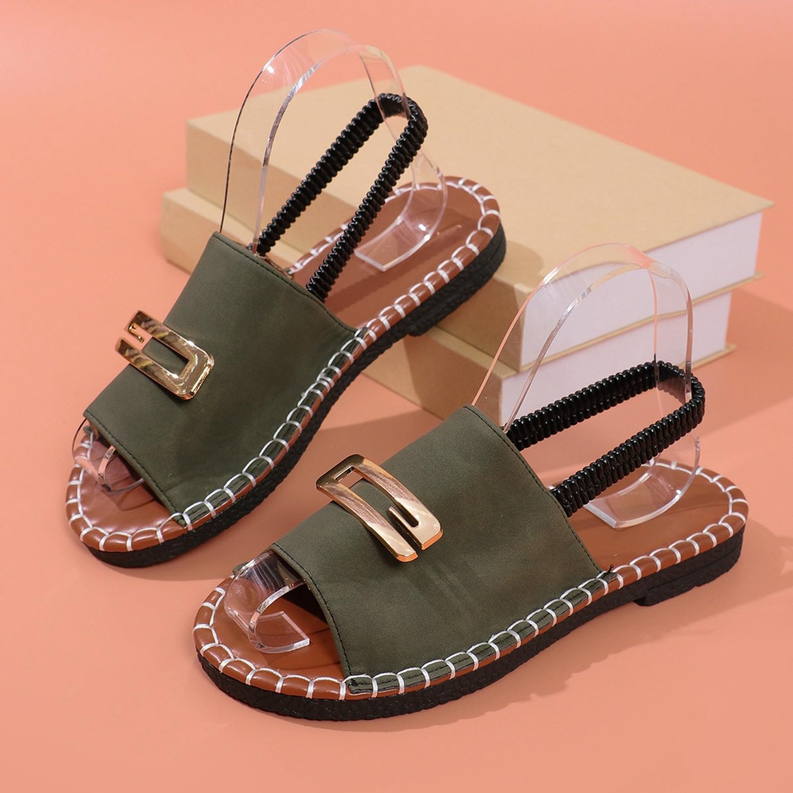 Sliders - Zapatos elásticos de tela para mujer, tallas grandes, Green, 40 EU