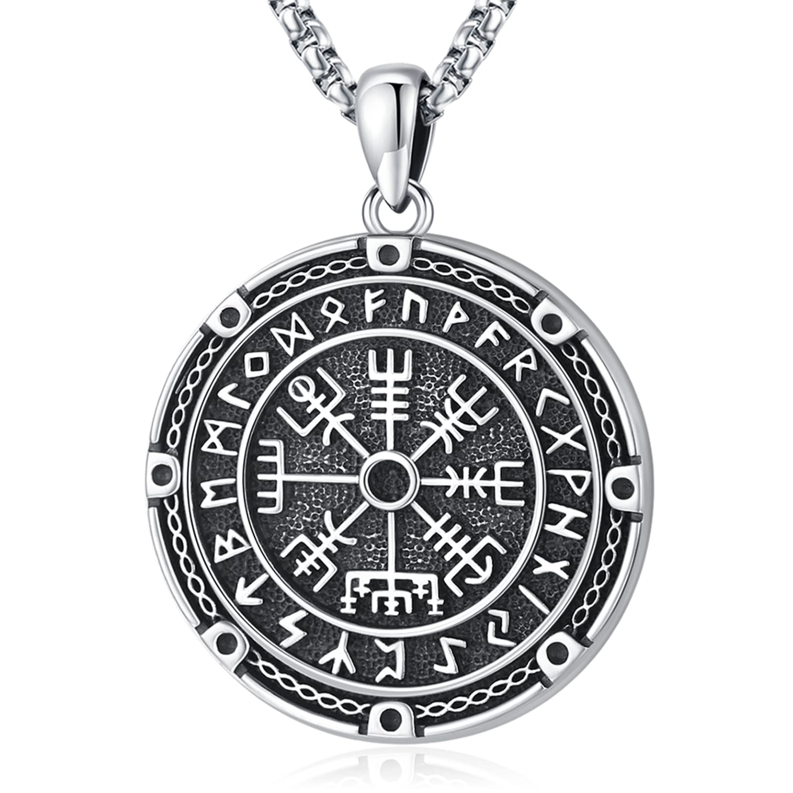 Viking Compass Necklace for Men Sterling Silver Vegvisir Necklace Norse Viking Necklace for Women Nordic Rune Jewelry