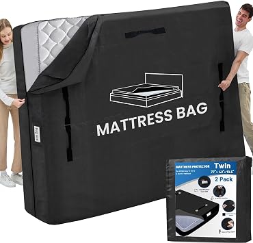 Mattress Bags for Moving and Storage, BETU Twin Mattress Protector Waterproof Mattress Cover with 8 Heavy Duty Handles and Zipper Extra Thick Moving Supplies for Dorm 2 Pack77x42x13.5 Black