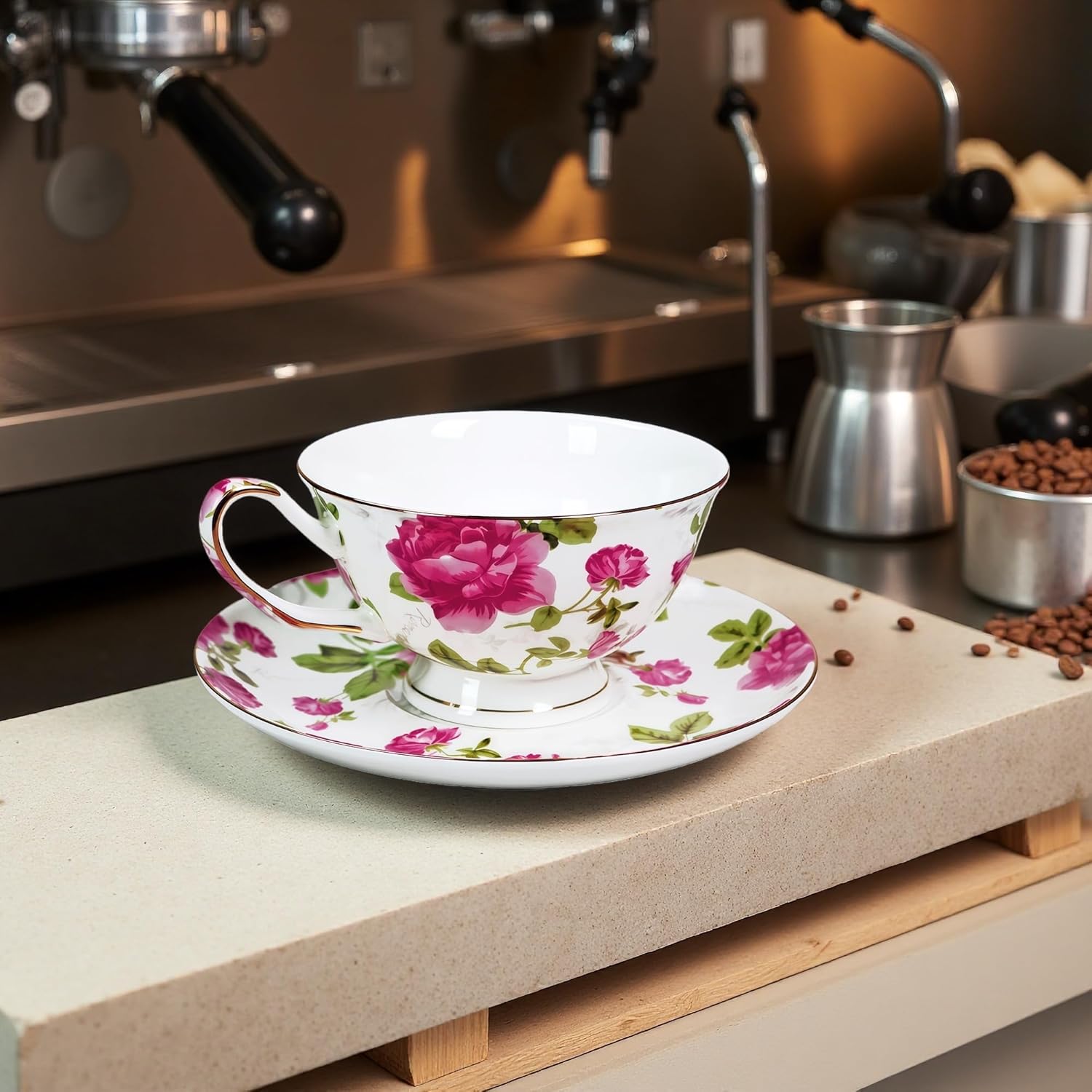 Tea cup and Saucer Set Royal Garden Style Tea Coffee Cup with Saucer 7 Ounces Bone China Teacup and saucer Set (Floral-3)