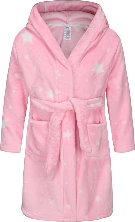 Girls Soft Fleece Robes Plush Hooded Bathrobes Sleepwear for Kids 2-16 Years