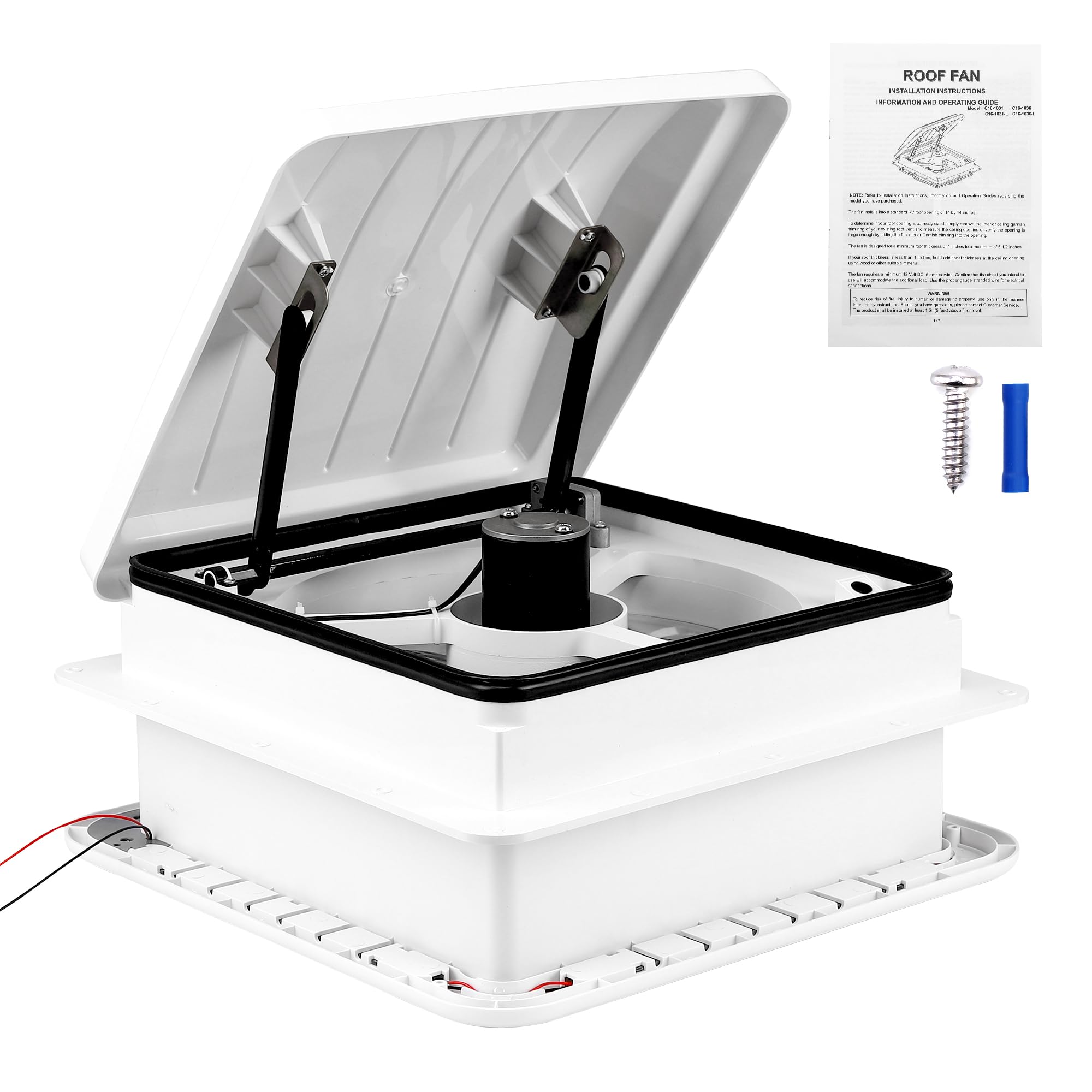 Pafessa 14” RV Roof Vent Fan w/LED Light 4 Speed