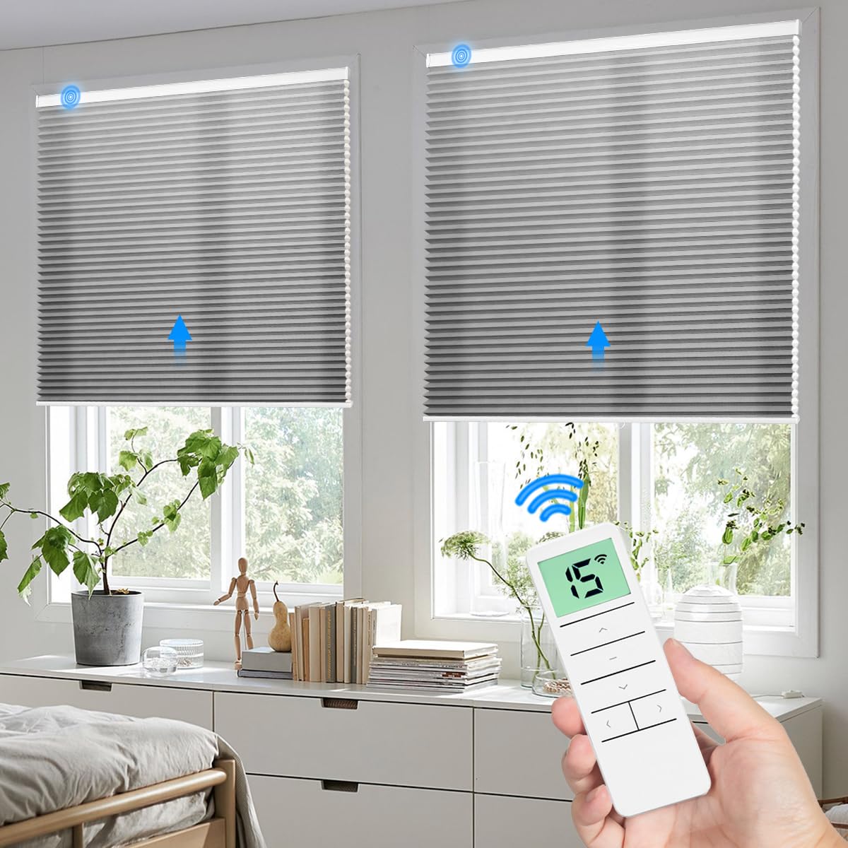 Tokblind Motorized Cellular Shade with Remote Control, Light Filtering Smart Honeycomb Blind, Rechargeable Electric Shade Customized Size (Light Filtering Dark Grey)