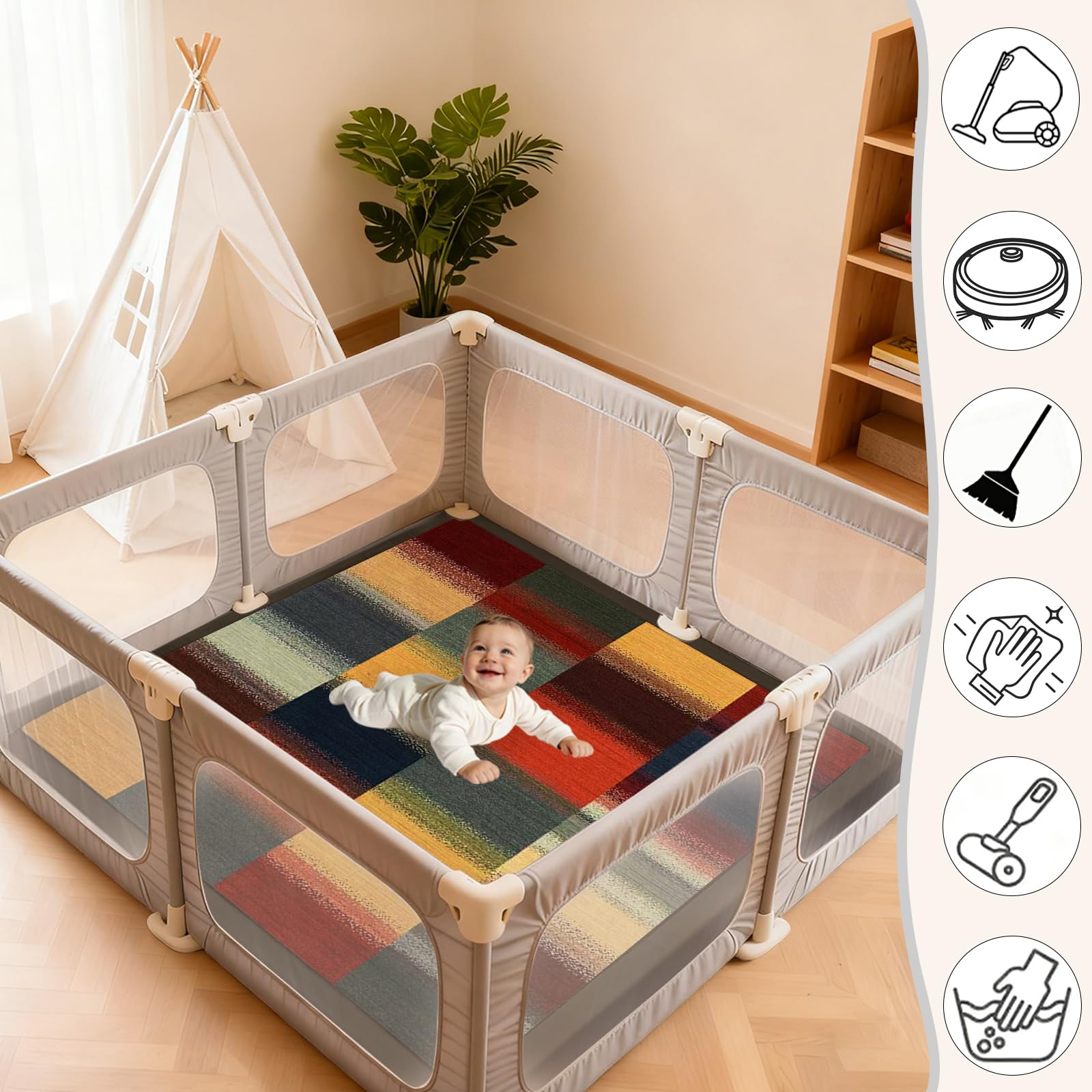 Tappeto Gioco Bambini Acolchado 2 cm Extra Spesso, Antiscivolo, Ideale per Pavimenti e Box Neonato, Palestra Neonati, Tappeto Tummy Time Neonati 190 x 300cm