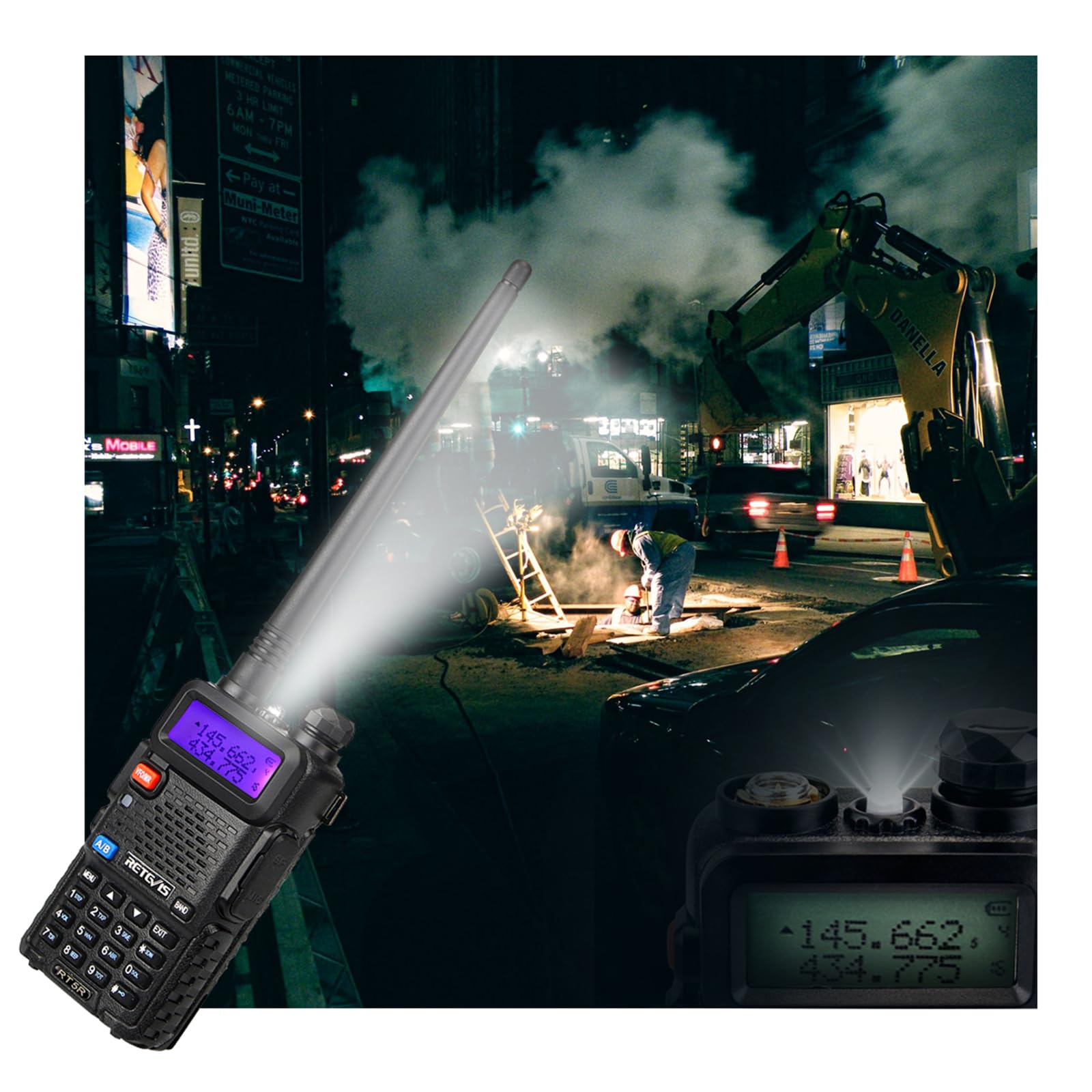 Retevis RT5R Talkie Walkie Longue Portée, Double Bande, Talkie Walkie Chasse, 128 Canaux, Type-C, Lampe de Poche, Chasse, Portable, Secours d'urgence (Noir, 2Pièces)