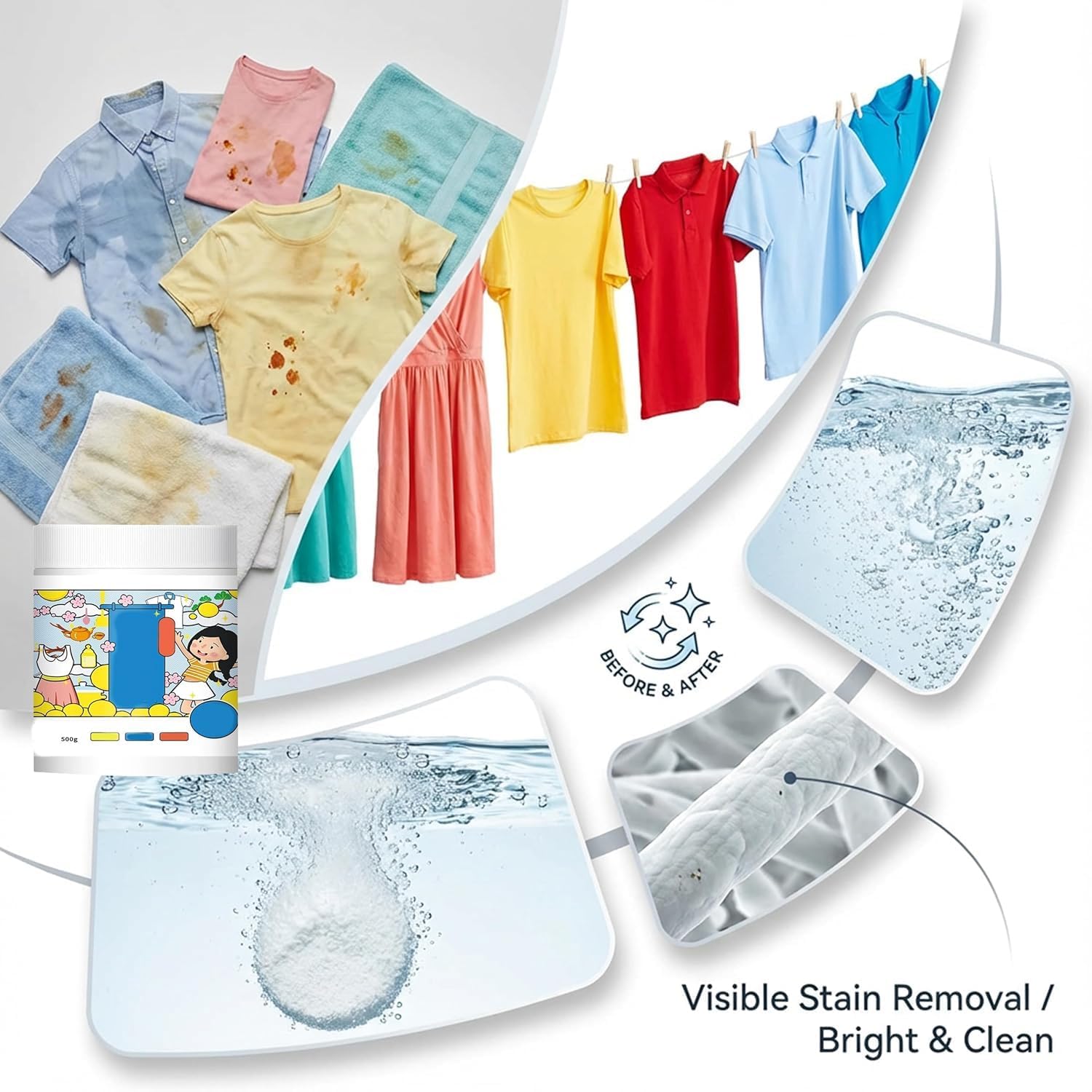 Hyper Concentrated Laundry Detergent, Oxygen Laundry Powder, Hyper Concentrated Strong Stain Remover Powder, Safe On Everyday Fabrics Removes Milk Sweat Oil Fruit Stains